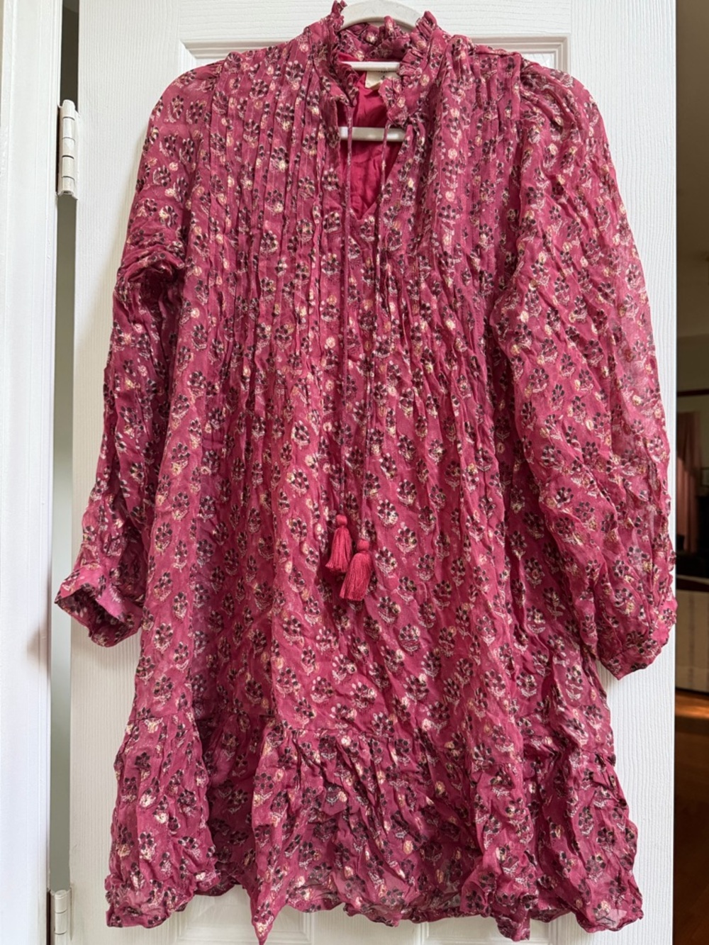 Marea by Liz Joy Pink Floral Tassel Tiered Dress Size M Medium